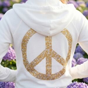 PINK Victoria's Secret White Hoodie with Gold Peace Sign